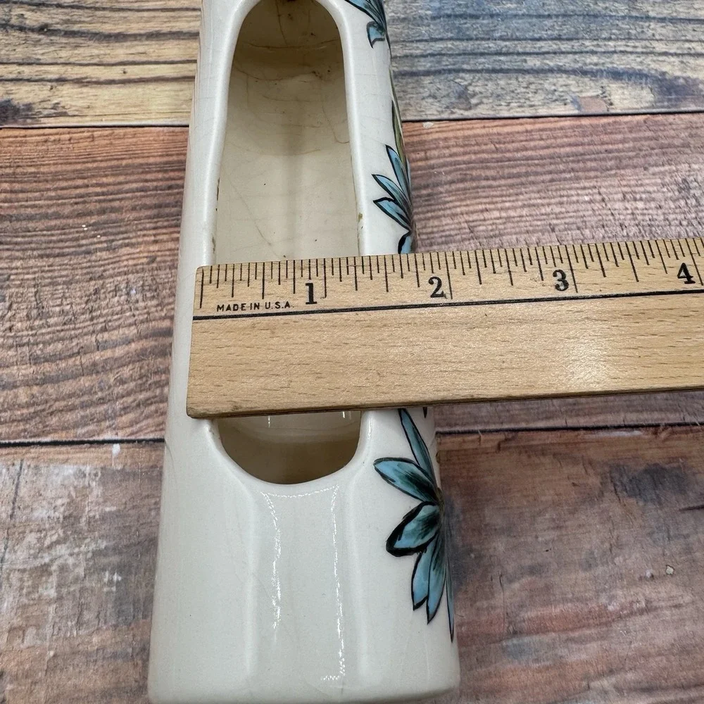 Vintage Ceramic Rolling Pin Planter Herbs Succulents Handpainted Floral Blue‎